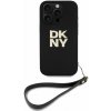 DKNY PU Leather Stack Logo Wrist Strap zadný kryt pre iPhone 16 Pro Max Black