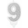 Sviečka narodeninová, 7 cm, číslica „9“, strieborná 5902230748392