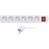 Solight prodlužovací přívod 3m, 6 zásuvek, vypínač, 16A/3680W, PVC, bílý