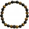 Glosery náramok Tigrie oko a lesklý čierny achát 8mm, čierny valček osadený čiernymi zirkónmi Farba: čierna, Obvod zápästia: M 17 cm