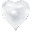 PartyDeco Fóliový balón - metalické srdce biele 45 cm