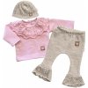 Baby Nellys Pletená súpravička s volánikom Heart, 3D, kabátik, nohavice a čiapočka, ružová/béžová Velikost koj. oblečení: 80 (9-12m)