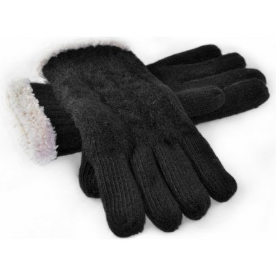 Emi Ross ER 2016B black dámske pletené rukavice s lemom z ovčej vlny vzor osmička čierna