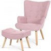 Relaxačné kreslo ušiak s podnožkou ALFIE – masív, látka, ružová