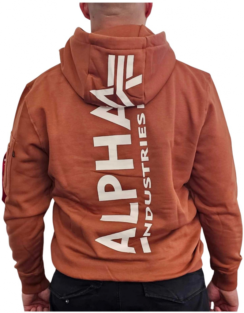 Alpha Industries Back Print Hoody pánska mikina hazel brown