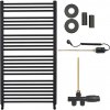 CERANO - Kúpeľňový radiátorový set Alberto - kombinované vykurovanie, termo tyč - bočné jednobodové pripojenie - 716W - čierna matná - 1180x650 mm CER-663748
