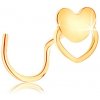 Šperky eshop - Zahnutý piercing do nosa zo žltého 14K zlata - srdiečko a obrys srdca S2GG141.01