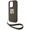 Zania kryt DKNY PU Leather Stack Logo Wrist Strap pre Apple iPhone 14 Pro Max, zelená