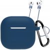 AppleKing silikónové puzdro s karabínou a šnúrkou pre AirPods 4 - tmavomodré - možnosť vrátiť tovar ZADARMO do 30tich dní