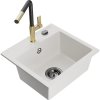 Mexen Milo, 1-komorový granitový drez 435x410x171 mm a drezová batéria Flora, biela, 6505-20-670401-57-B