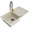 Mexen Leo, granitový drez 900x500x190 mm, 1-komorový a drezová batéria Aster, béžová, 6501-69-73450-57-B