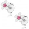 Šperky eshop - Strieborné 925 náušnice, lesklý kvietok s ružovým krištálikom Swarovski PC21.03