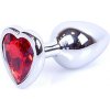 Boss Series Jewellery Silver Heart Plug Red - strieborný análny kolík s drahokamom v tvare srdca 7 x 2,7 cm