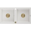 MEXEN/S MEXEN/S - Mario granitový drez 2-bowl 820x436 mm, biela, + zlatý sifón 6504822000-20-G