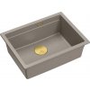 GraniteQ LOGAN 100 dřez GraniteQ dřez soft taupe 59,5x45,1x21,5 cm 1-miska zavěšená s ručním sifonem zlatá