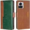 Peňaženkové kožené puzdro Contrast na Motorola Edge 30 Ultra - Svetlo hnedá a zelená