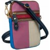 Dámska kožená crossbody kabelka na doklady a telefón CN424 (Praktická pestrofarebná kabelka cez plece zo 100 % kože s patchworkovým vzorom a nastaviteľným popruhom)