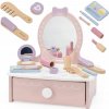Drevený toaletný stolík Viga so zrkadlom a 8 doplnkami, pastelový