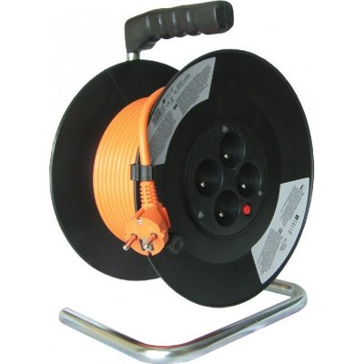 Solight predlžovací prívod na bubne, 4 zásuvky, 50m, oranžový kábel, 3x 1,5mm2 (PB04)