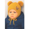 BABY NELLYS Zimná pletená čiapka Teddy Bear na zaväzovanie horčicová