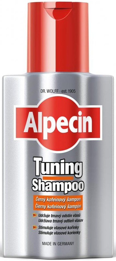 Alpecin Tuning Čierny kofeínový šampón proti vypadávaniu vlasov zafarbia šediny 200 ml