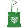 Plátená EKOlogická taška folklórne srdce - dlhá rúčka Zelená