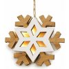 DECOLED LED svietiaca drevená snehová vločka 20 cm, teplá biela, batérie AAA, interiér