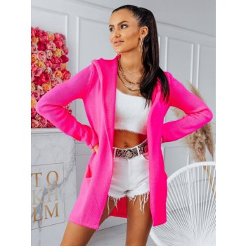 Fashionweek Maxi dlhý farebný sveter cardigan blazer s kapucňu 3681 ružový neón