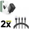 PACK KÁBEL TECH-PROTECT ULTRABOOST 3IN1 LIGHTNING & TYPE-C & MICRO-USB CABLE 3A 120CM Čierny + SIEŤOVÁ NABÍJAČKA NA MOBIL A TABLET TECH-PROTECT C12W 2-PORT NETWORK CHARGER 2.4A Čierny