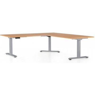 Rauman Výškovo nastaviteľný stôl OfficeTech Angle, 180 + 120 cm sivá podnož buk