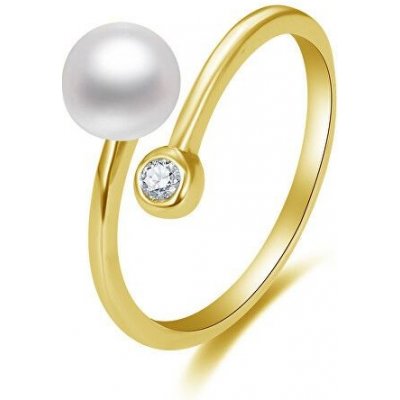 Beneto Otvorený pozlátený prsteň s pravou perlou a zirkónom AGG469P G