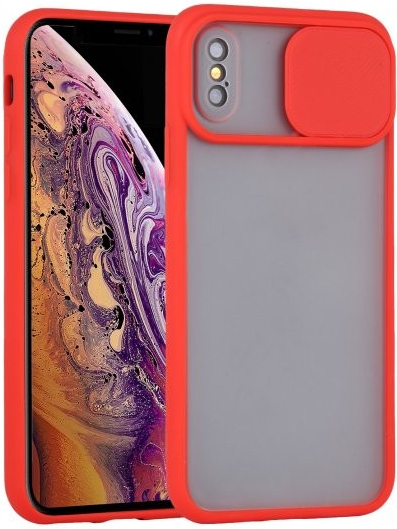 AppleKing polopriehľadné s posuvnou kou šošovky fotoaparátu iPhone XS Max - červené