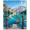 Maľovanie podľa čísel - Jazero s loďou v horách