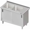 Stůl s dvoukomorovým dřezem po levé straně, posuvné dveře 1300x600x850 mm | STALGAST, 980916130 inox