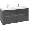 VILLEROY & BOCH Collaro závesná skrinka pod dvojumývadlo, 4 zásuvky, s LED osvetlením, 1261 x 480 x 610 mm, Glossy Grey, C147B0FP
