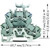 WAGO 2002-2247 dvojitá svorka ochranného vodiča 5.20 mm pružinová svorka Osadenie: PE, N sivá 50 ks; 2002-2247