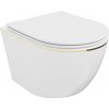 MEXEN - Lena Závesná WC misa vrátane sedátka s slow-slim, duroplast, biela/zlatá linka 30224005