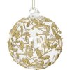Vianočná ozdoba sklenená guľa s lístkami Ø 10 cm priehľadná