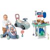 Set didaktické chodítko a kočík s veterinárskym vozíkom Baby Walker 3v1 + Baby Doll Little Smoby s 30 cm bábikou a odrážadlom