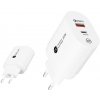 USB nástenná nabíjačka + C zásuvka, QUICK CHARGER QC 3.0, 20W, biela.