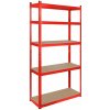 Rebel RB-1251 Kovový regál, 5 políc, 180 x 90 x 40 cm, 750 kg, červený