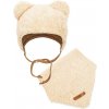 New Baby Zimná dojčenská čiapočka so šatkou na krk Teddy bear béžová