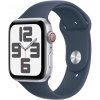 Apple Watch SE (2023) GPS + Cellular 44mm strieborné hliníkové puzdro s búrkovo modrým športovým remienkom - M/L