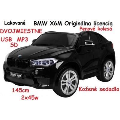 JOKO Elektrické autíčko BMW X6M, LAKOVANÉ, penové kolesá, dvojmiestne, kožené sedadlo, USB, čierne