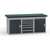 Pracovný stôl do dielne, 1800 x 750 x 800 mm, 2x skrinka, 1x kontejner, 6 zásuviek, grafit