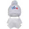 New Baby Zimná detská čiapočka so šálom psík sivá