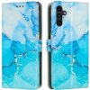 Peňaženkové kožené puzdro Marble Pattern na Samsung Galaxy A25 5G - Modrá a Zelená