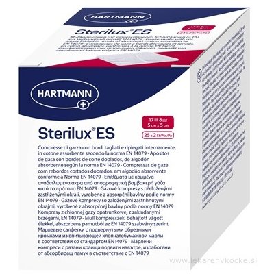 STERILUX ES kompres sterilný so založenými okrajmi 17 vlákien 8 vrstiev (5x5 cm) 25x2 (50 ks)
