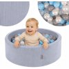 KiddyMoon Suchý bazén okrúhly, menčestrový pre deti, tmavošedý, so 100 loptičiek