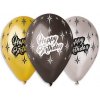 Balóny Happy Birthday čierno-zlaté 30cm 5ks
